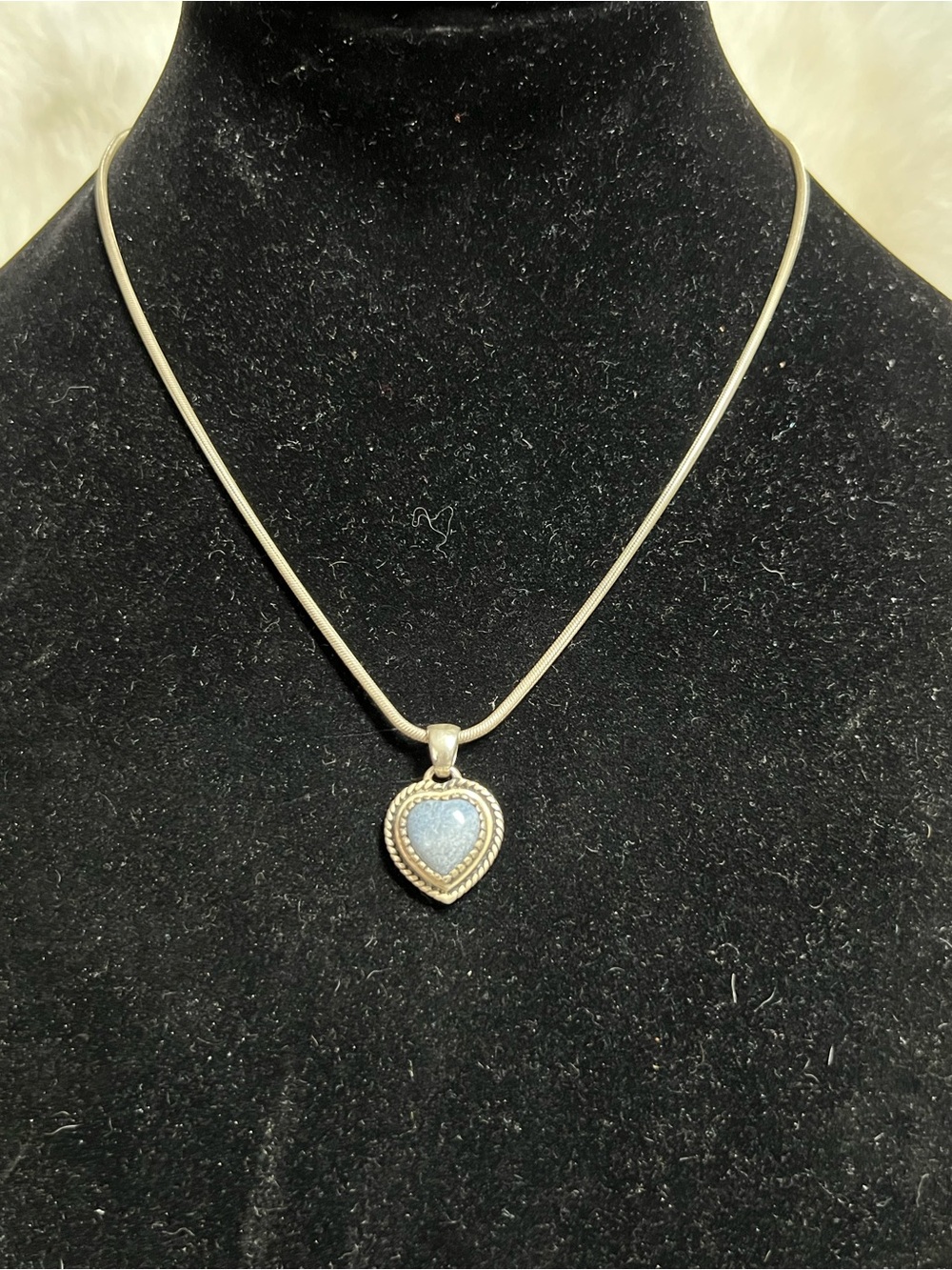 Sterling Silver denim  lapis Heart Pendant Necklace